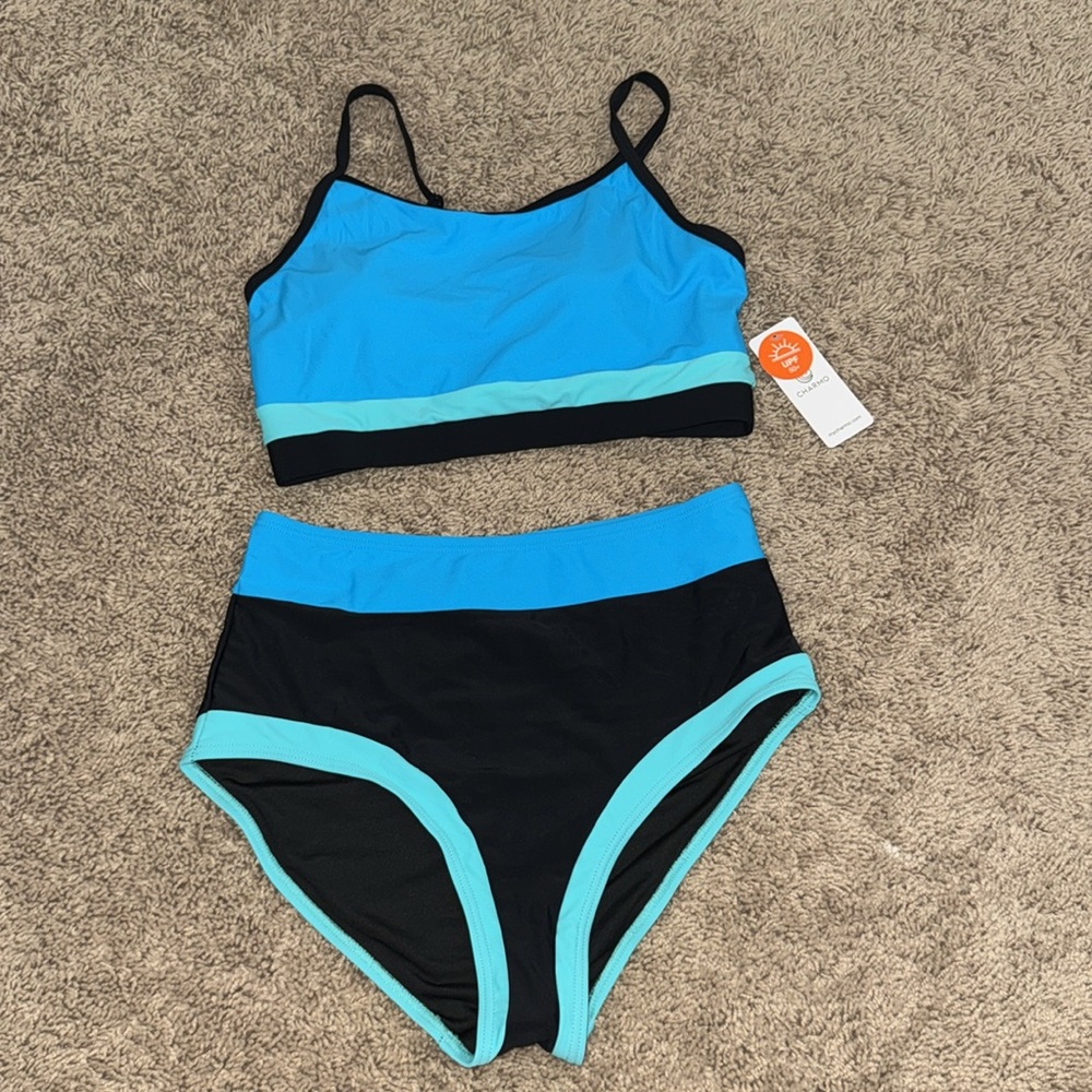 Charmo NWT Blue and Black High waisted Women's Swimwear Set size M - Picture 6 of 10